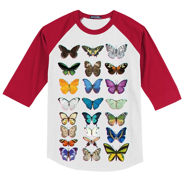 Multi Butterflies Botanical Species Kids Colorblock Raglan Jersey