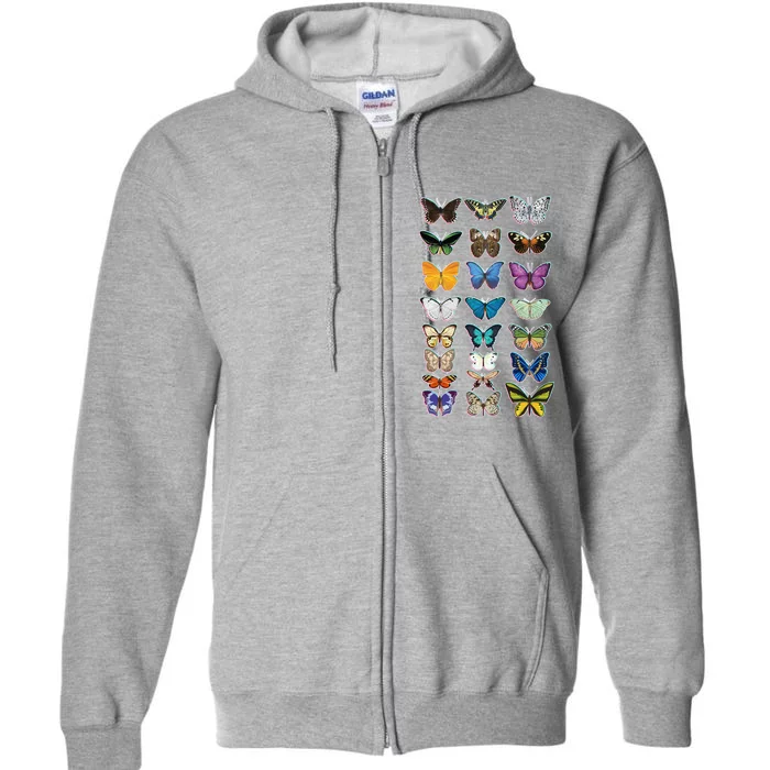 Multi Butterflies Botanical Species Full Zip Hoodie