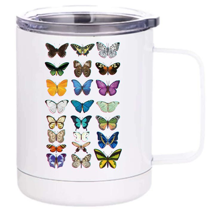 Multi Butterflies Botanical Species Front & Back 12oz Stainless Steel Tumbler Cup