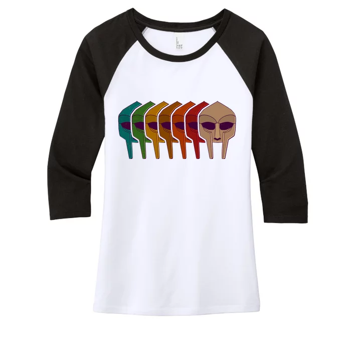 Multi Color MF DOOM Masks Women's Tri-Blend 3/4-Sleeve Raglan Shirt