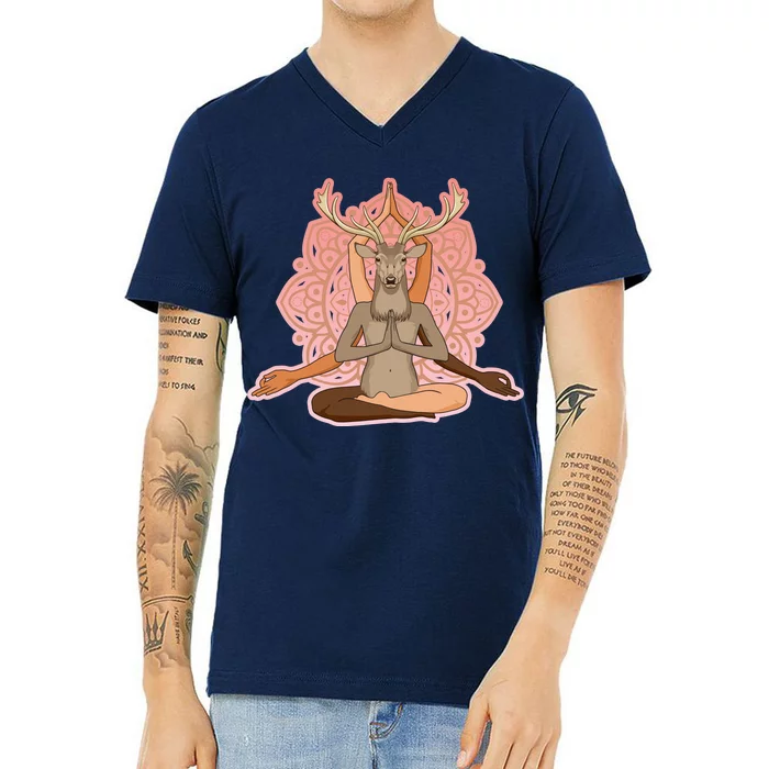 Multi-Ethnic Unity Yoga Deer V-Neck T-Shirt