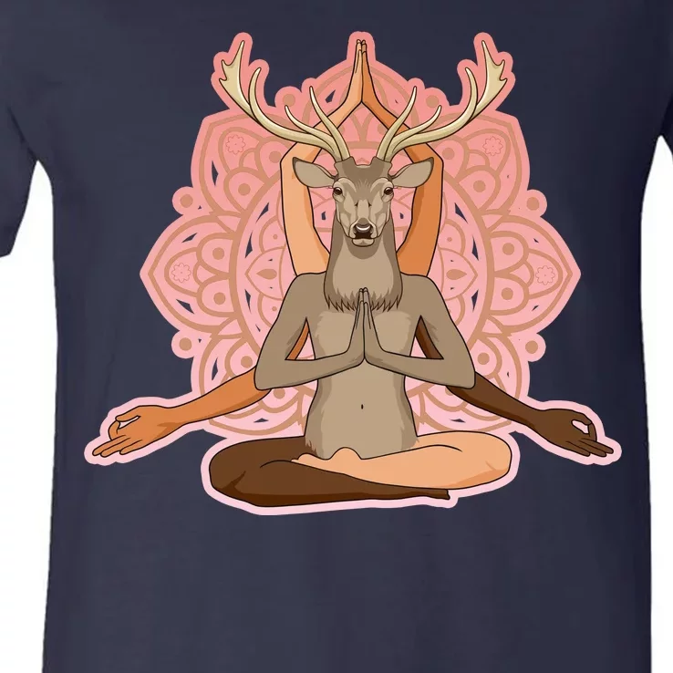 Multi-Ethnic Unity Yoga Deer V-Neck T-Shirt