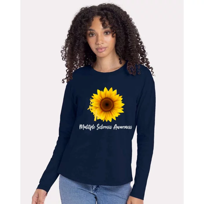 Multiple Sclerosis Awareness Sunflower Womens Cotton Relaxed Long Sleeve T-Shirt