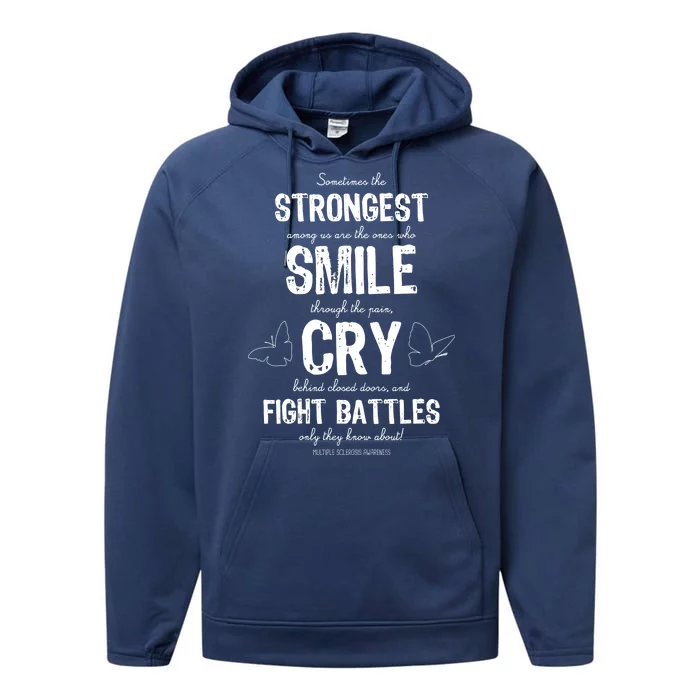 Multiple Sclerosis MS Awareness Fight Battles Quote Performance Fleece Hoodie