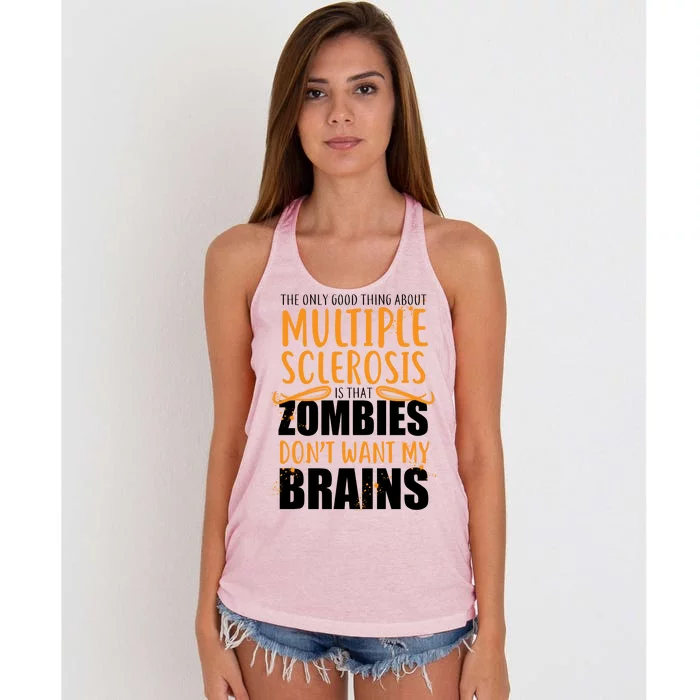 Multiple Sclerosis Zombie Don't Want My Brains Women's Knotted Racerback Tank