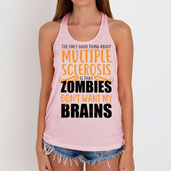 Multiple Sclerosis Zombie Don't Want My Brains Women's Knotted Racerback Tank