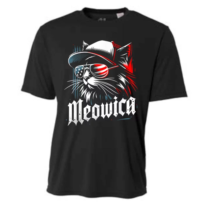 Meowica Usa Merica Cat 4th Of July Funny Patriotic Cooling Performance Crew T-Shirt