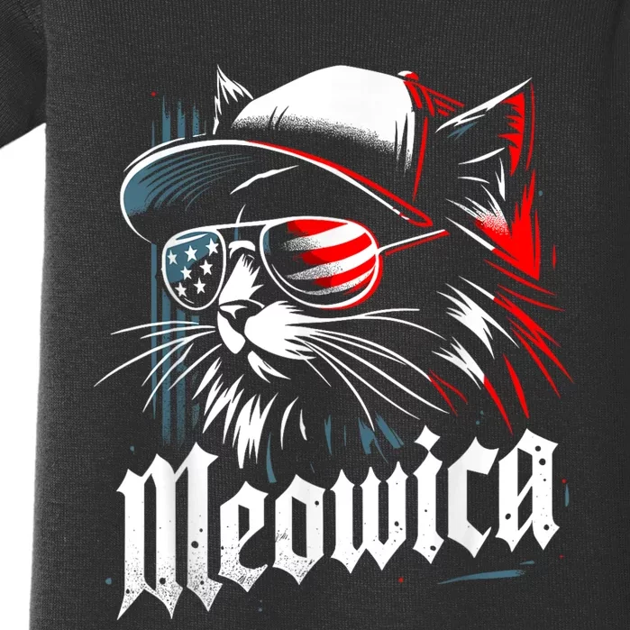 Meowica Usa Merica Cat 4th Of July Funny Patriotic Baby Bodysuit