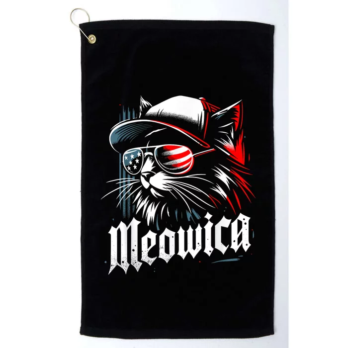 Meowica Usa Merica Cat 4th Of July Funny Patriotic Platinum Collection Golf Towel