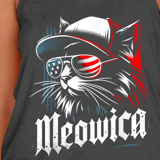 Meowica Usa Merica Cat 4th Of July Funny Patriotic Women's Knotted Racerback Tank