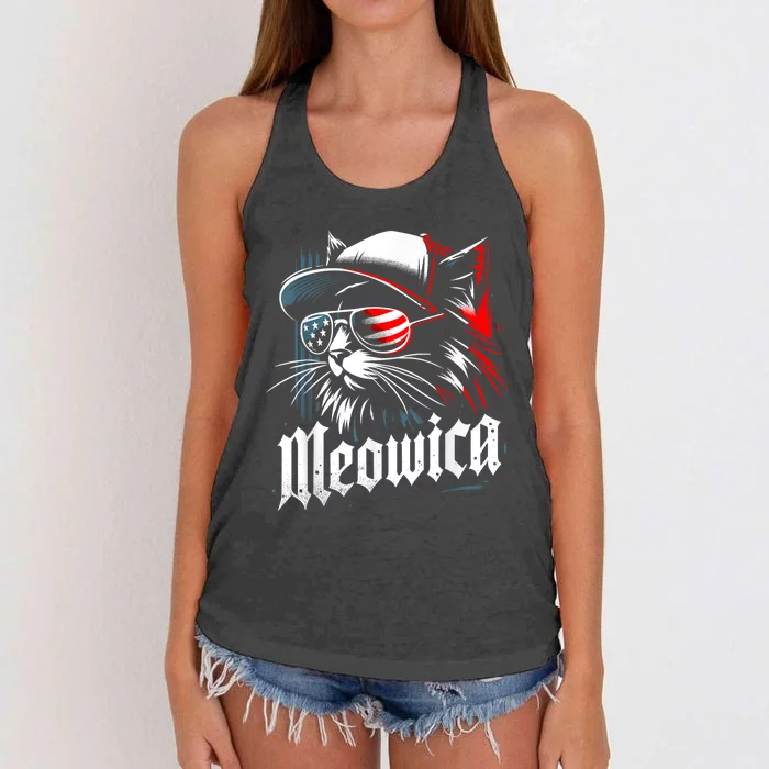 Meowica Usa Merica Cat 4th Of July Funny Patriotic Women's Knotted Racerback Tank