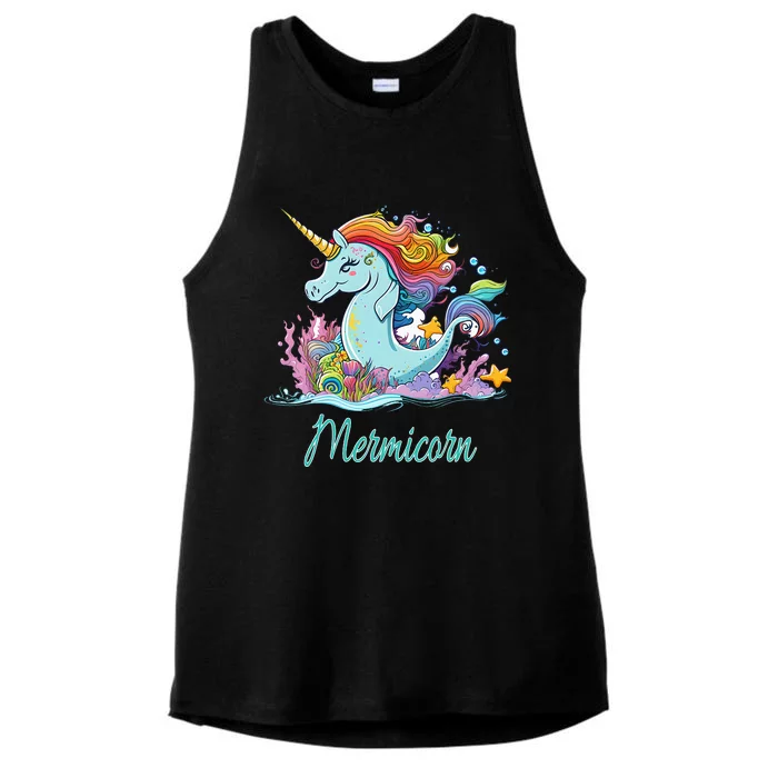 Mermaid Unicorn, Mermicorn Ocean Starfish Coral Ladies Tri-Blend Wicking Tank