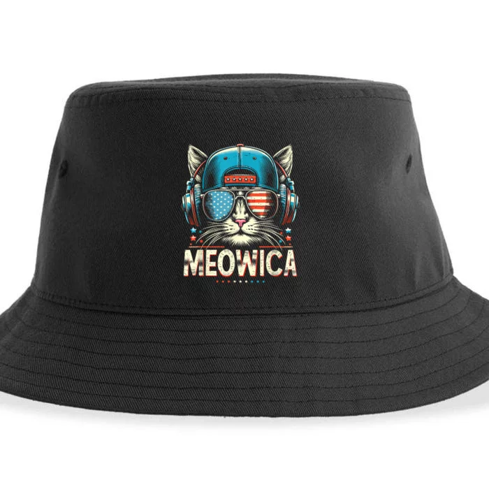 Meowica Usa Merica Cat 4th Of July Funny Patriotic Sustainable Bucket Hat