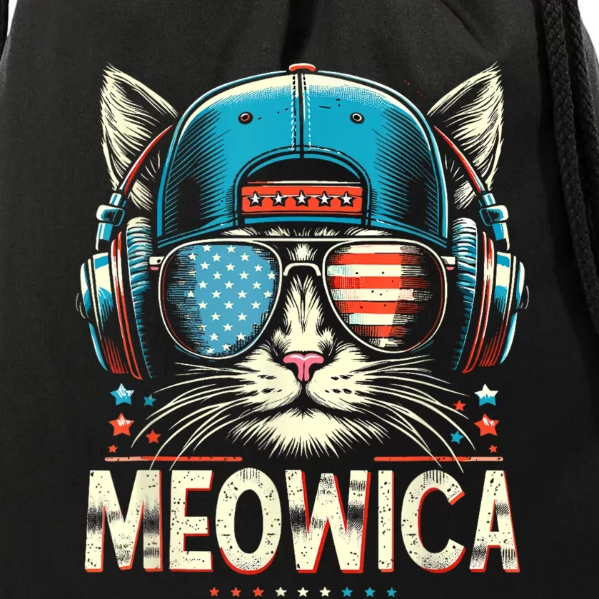 Meowica Usa Merica Cat 4th Of July Funny Patriotic Drawstring Bag