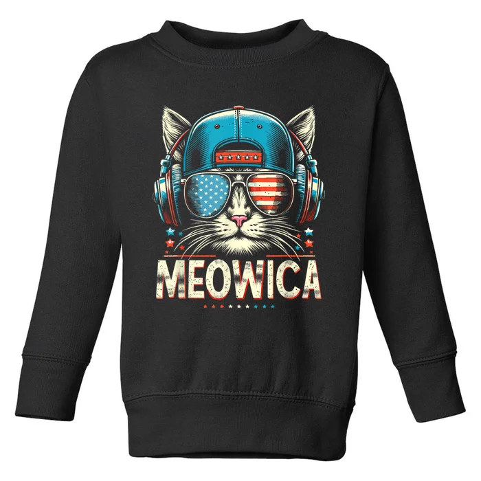 Meowica Usa Merica Cat 4th Of July Funny Patriotic Toddler Sweatshirt