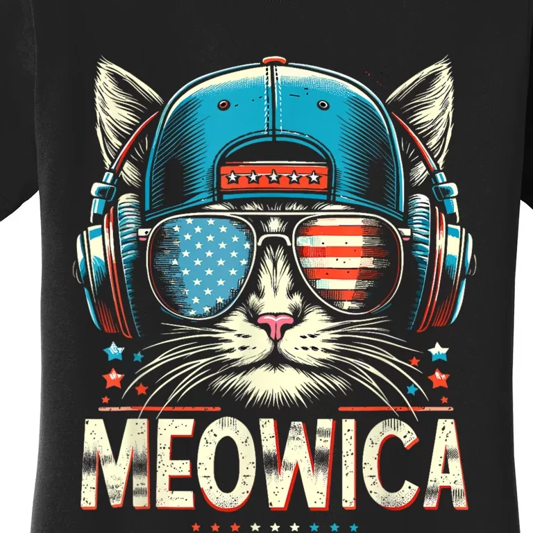 Meowica Usa Merica Cat 4th Of July Funny Patriotic Women's T-Shirt