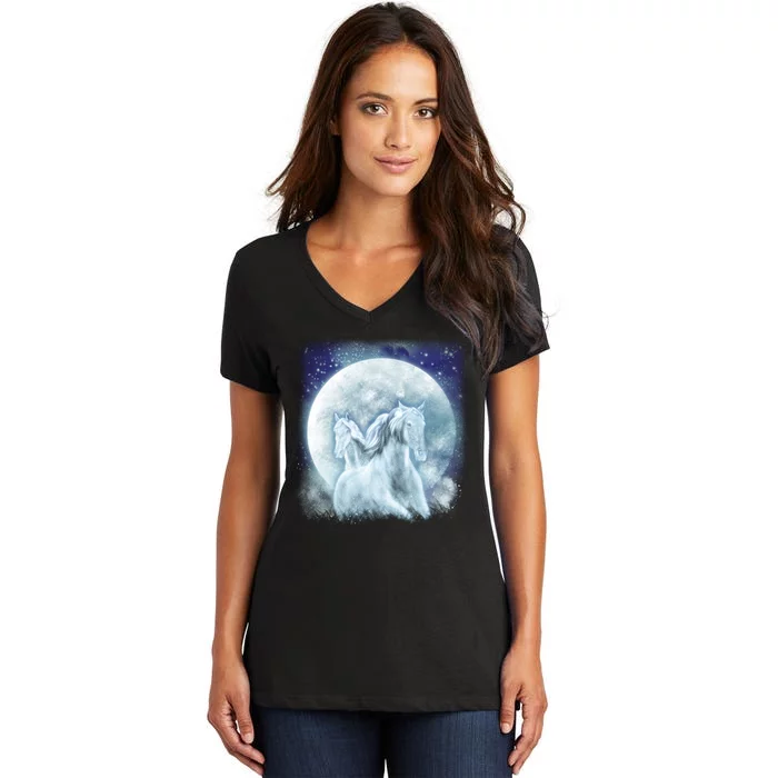 Mystic Unicorn Moon Women's V-Neck T-Shirt