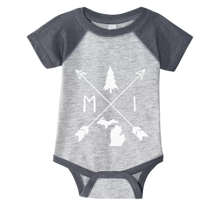 Michigan Up North Home State Midwest Vintage Retro Infant Baby Jersey Bodysuit