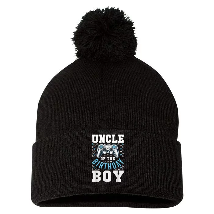 Men Uncle Of The Birthday Boy Matching Video Gamer Birthday Pom Pom 12in Knit Beanie