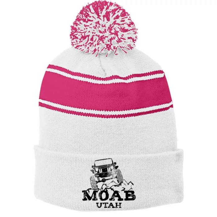 Moab Utah Off Roading Stripe Pom Pom Beanie