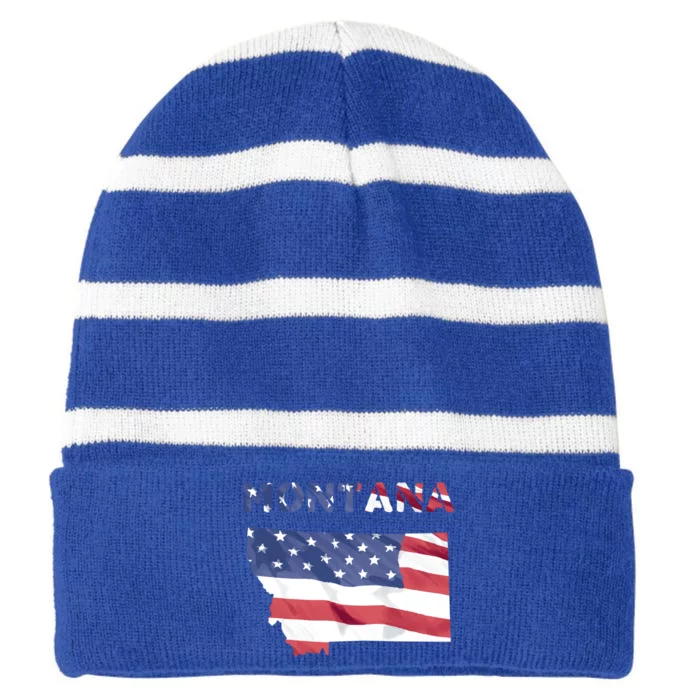 Montana Usa Proud United States America Patriot Flag Mt Us Cute Gift Striped Beanie with Solid Band