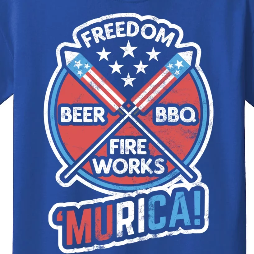 Murica Usa Patriotic 4th Of July Fireworks Bbq Beer Freedom Gift Kids T-Shirt