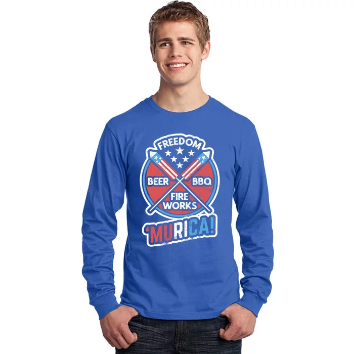 Murica Usa Patriotic 4th Of July Fireworks Bbq Beer Freedom Gift Tall Long Sleeve T-Shirt