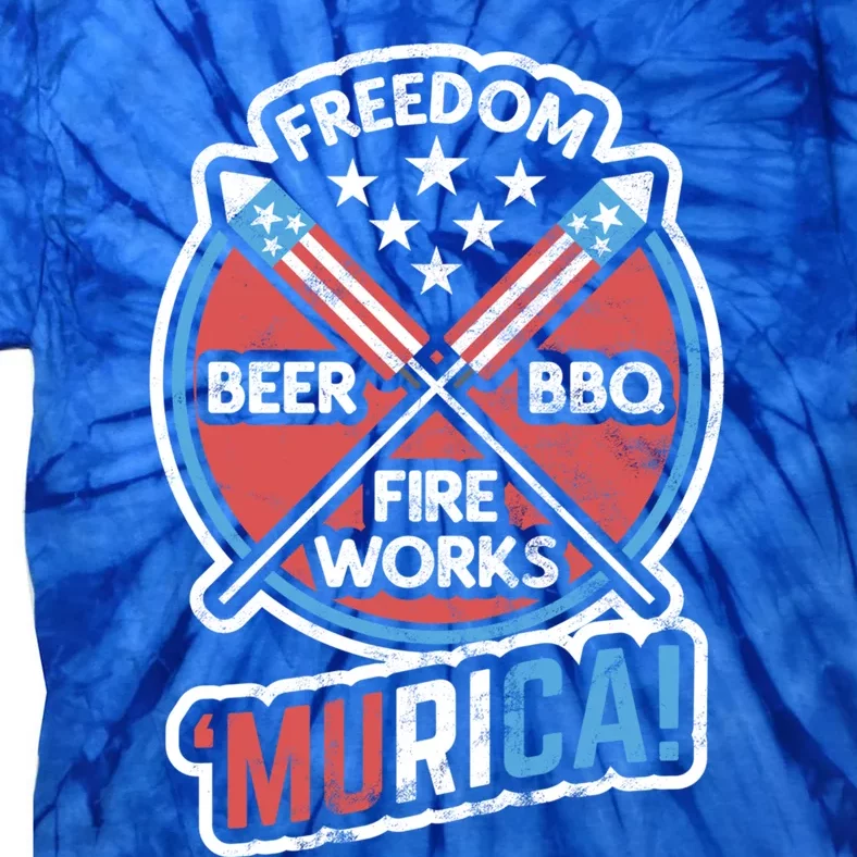 Murica Usa Patriotic 4th Of July Fireworks Bbq Beer Freedom Gift Tie-Dye T-Shirt