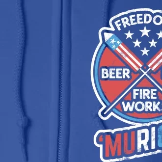 Murica Usa Patriotic 4th Of July Fireworks Bbq Beer Freedom Gift Full Zip Hoodie