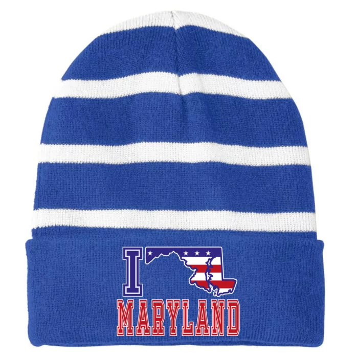 Maryland Usa Patriotic Usa Flag I Love Maryland Gift Striped Beanie with Solid Band