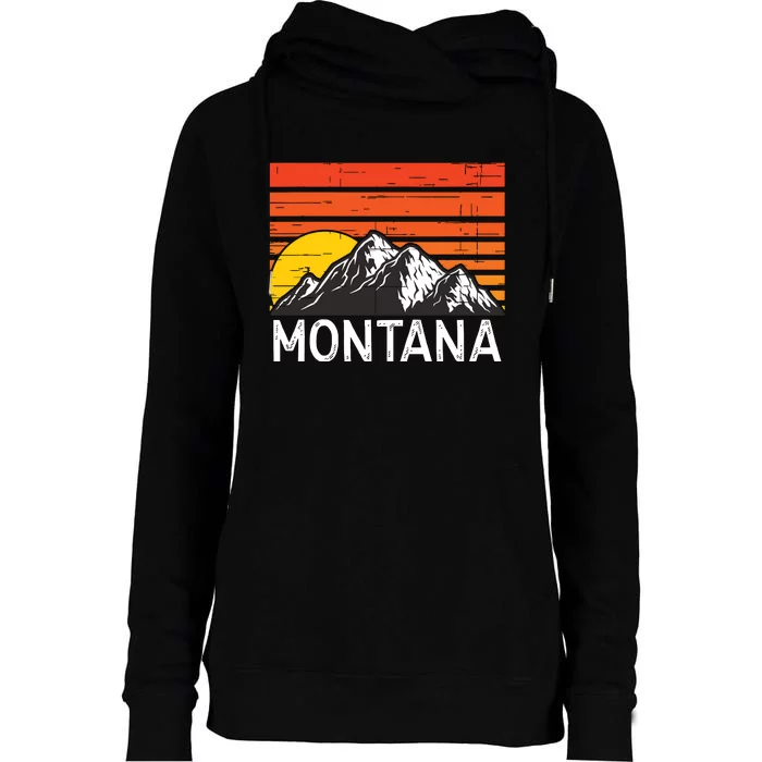 Montana Usa Retro Vintage Mountain Womens Funnel Neck Pullover Hood