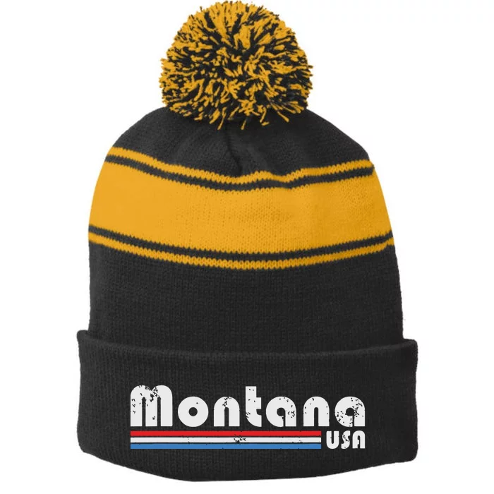 Montana Usa Retro Vintage State Gift Stripe Pom Pom Beanie