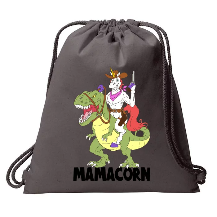 Mama Unicorn Riding Dinosaur Trex Mamacorn Cow Sheriff Gift Drawstring Bag