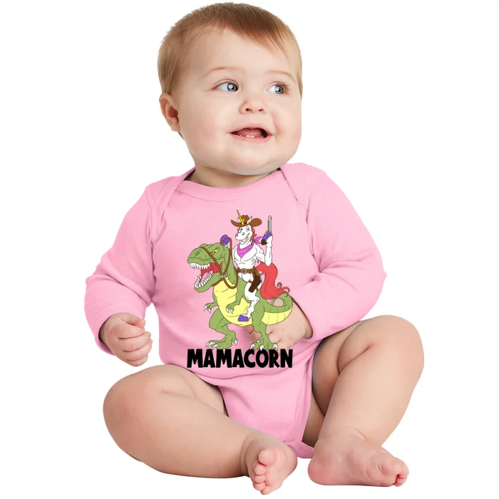 Mama Unicorn Riding Dinosaur Trex Mamacorn Cow Sheriff Gift Baby Long Sleeve Bodysuit