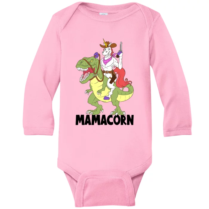 Mama Unicorn Riding Dinosaur Trex Mamacorn Cow Sheriff Gift Baby Long Sleeve Bodysuit