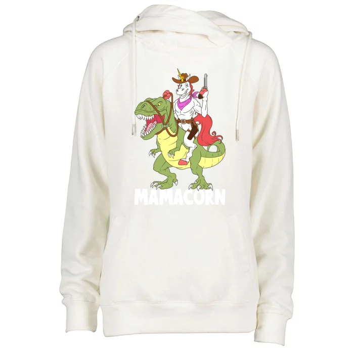 Mama Unicorn Riding Trex Dinosaur Mamacorn Cow Sheriff Great Gift Womens Funnel Neck Pullover Hood