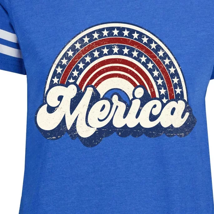 Merica Usa Rainbow America Retro 4th Of July Cute Gift Enza Ladies Jersey Football T-Shirt