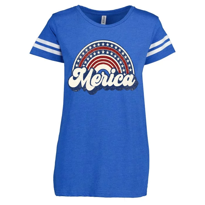 Merica Usa Rainbow America Retro 4th Of July Cute Gift Enza Ladies Jersey Football T-Shirt