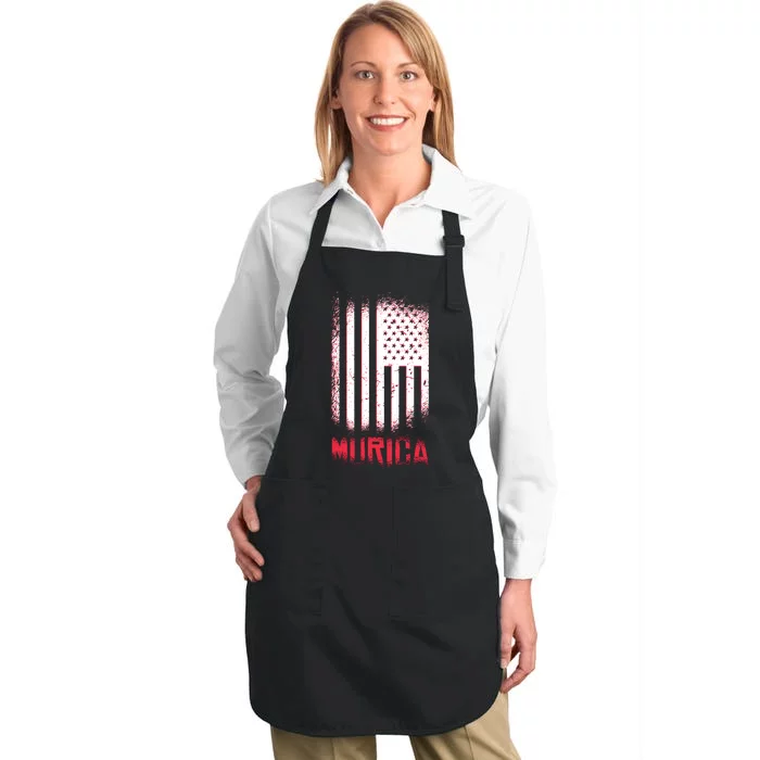 Murica American Flag Patriotic Full-Length Apron With Pocket