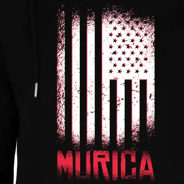 Murica American Flag Patriotic Womens Funnel Neck Pullover Hood