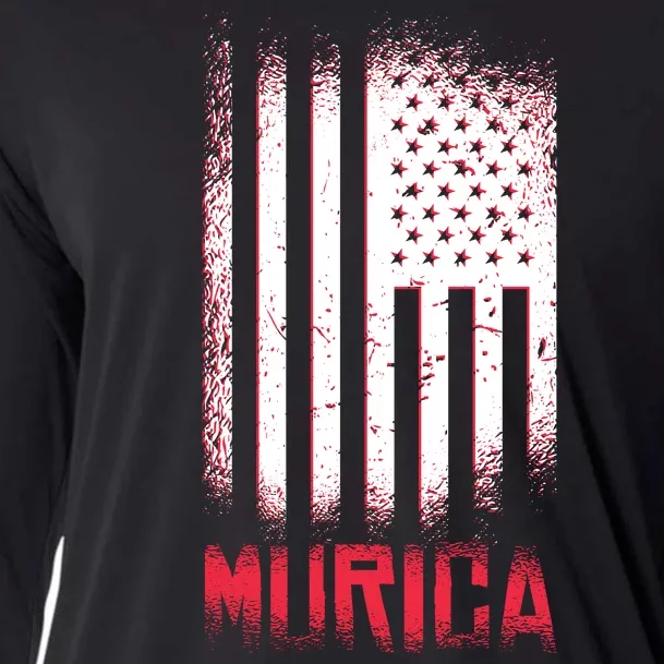 Murica American Flag Patriotic Cooling Performance Long Sleeve Crew