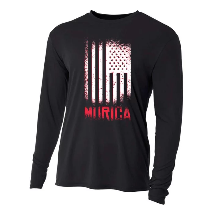 Murica American Flag Patriotic Cooling Performance Long Sleeve Crew