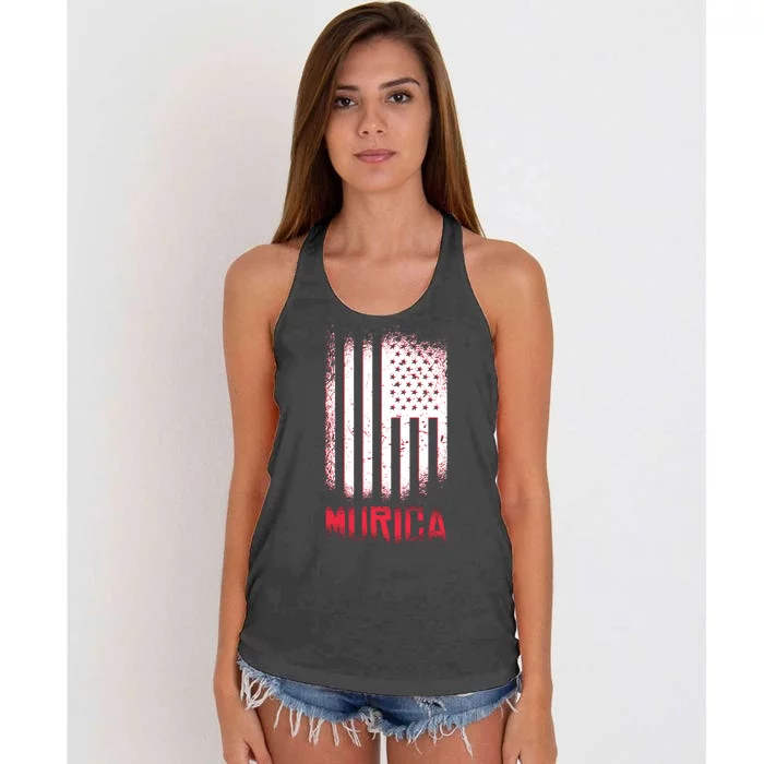 Murica American Flag Patriotic Women's Knotted Racerback Tank