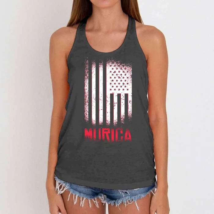 Murica American Flag Patriotic Women's Knotted Racerback Tank