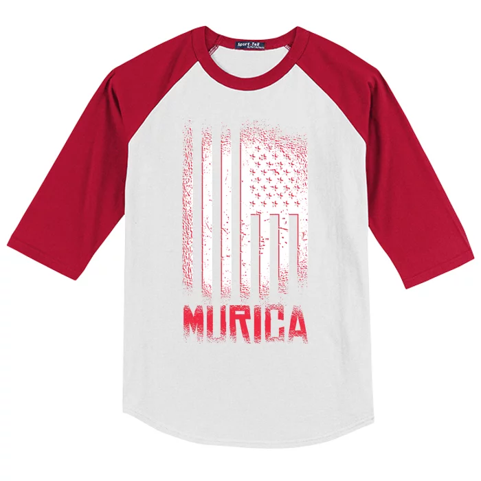 Murica American Flag Patriotic Kids Colorblock Raglan Jersey