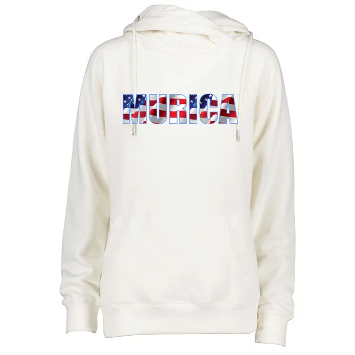 Murica Fourth of July USA Retro Vintage Style Womens Funnel Neck Pullover Hood