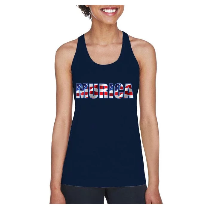 Murica Fourth of July USA Retro Vintage Style Women's Racerback Tank