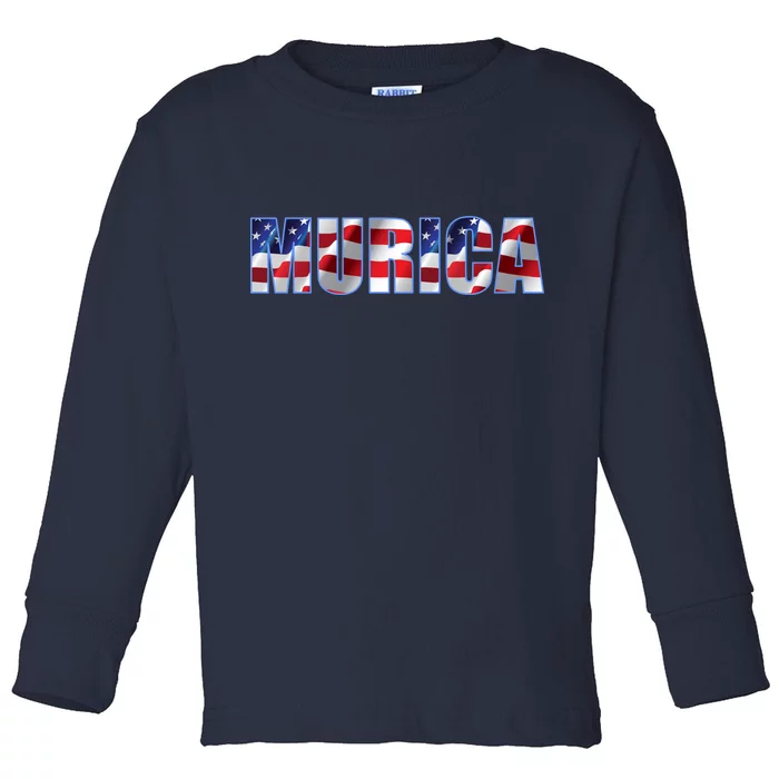 Murica Fourth of July USA Retro Vintage Style Toddler Long Sleeve Shirt