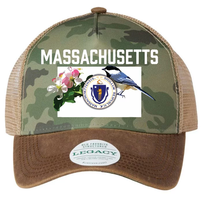 Massachusetts Us State Flag With State Bird Flower Legacy Tie Dye Trucker Hat