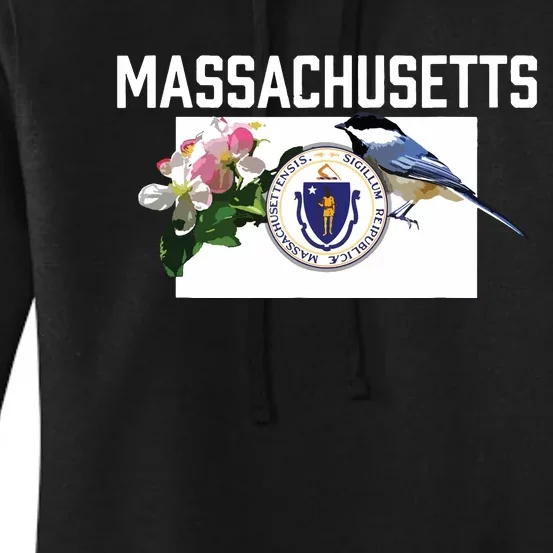 Massachusetts Us State Flag With State Bird Flower Women's Pullover Hoodie